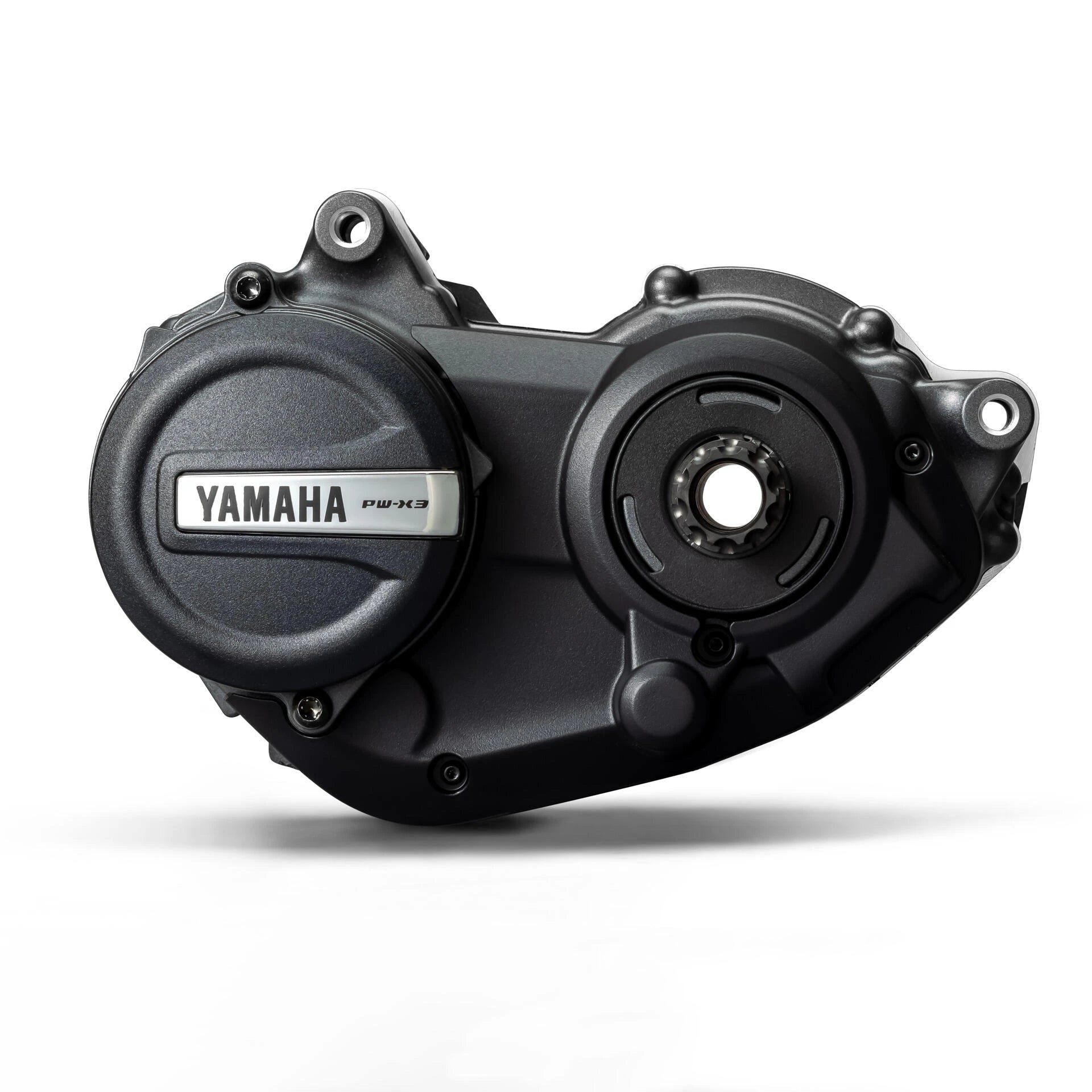 Yamaha PW-X3 E-Bike-Motor in Schwarz, sichtbar von der Seite, geeignet für sportliche E-Bike-Anwendungen.