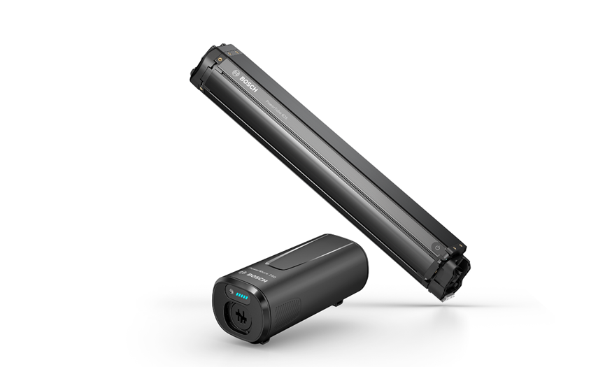 Bosch Performance Line Antriebseinheit und Akku in Schwarz für E-Bikes. Innovatives Design für effiziente Fortbewegung.