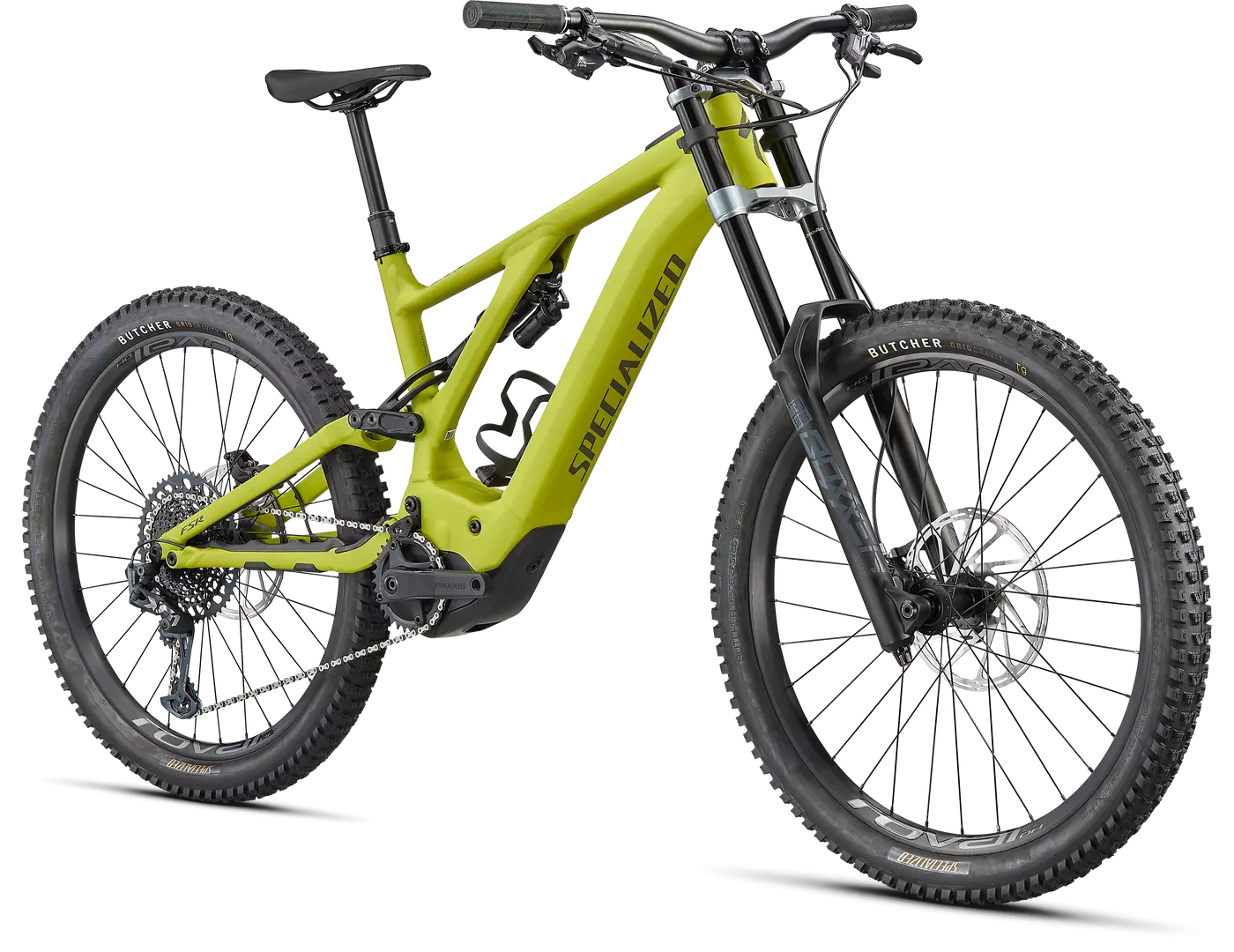 Specialized Turbo Kenevo Mountainbike, gelber Rahmen, dicke Reifen, geeignet für anspruchsvolle Offroad-Abenteuer.