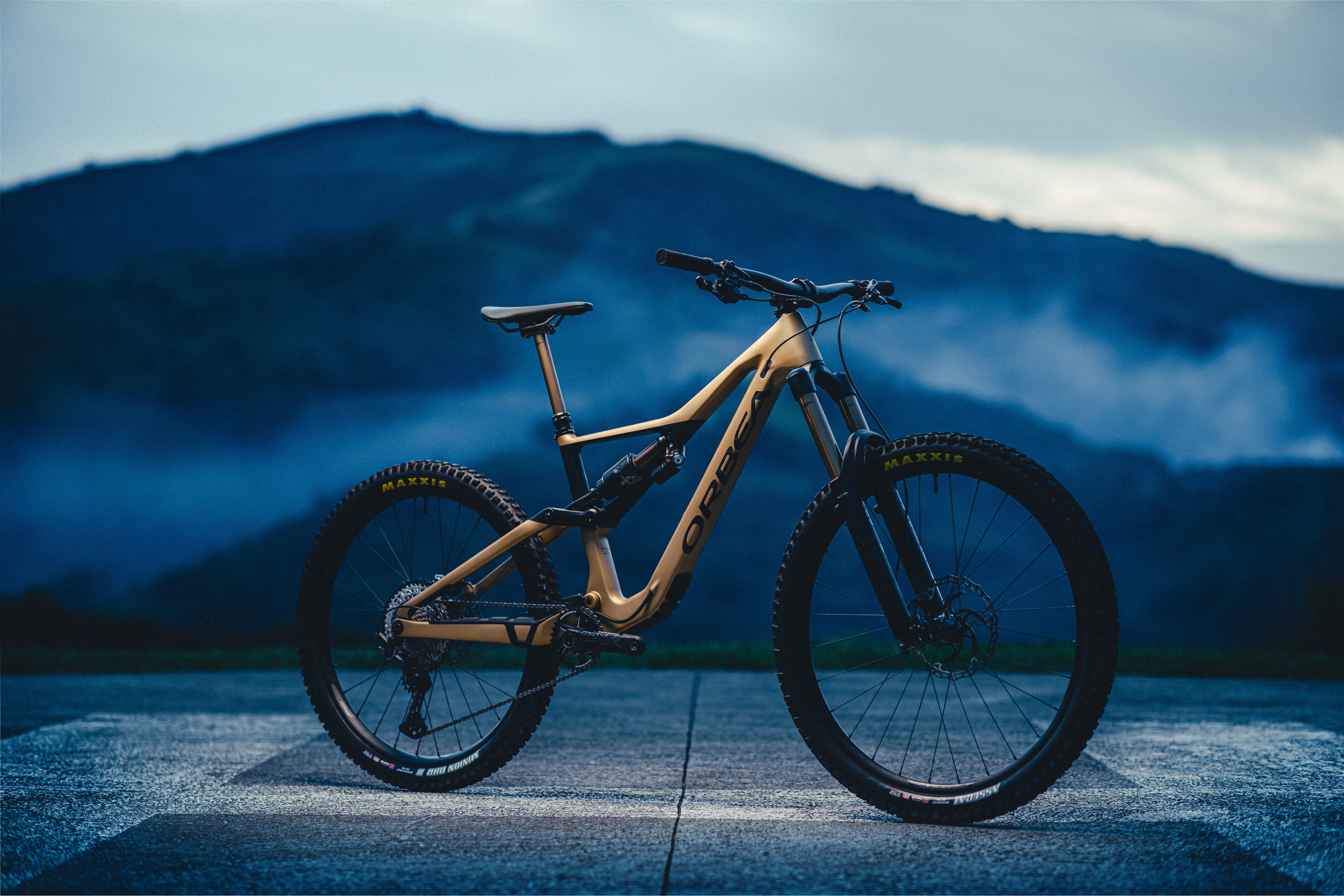 Mountainbike Orbea vor einer Bergkulisse, geeignet für Offroad-Abenteuer und anspruchsvolle Fahrten.