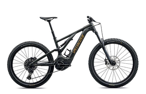 Schwarzes E-Mountainbike von Specialized, seitliche Ansicht. Perfekt für Offroad-Abenteuer und sportliche Touren.