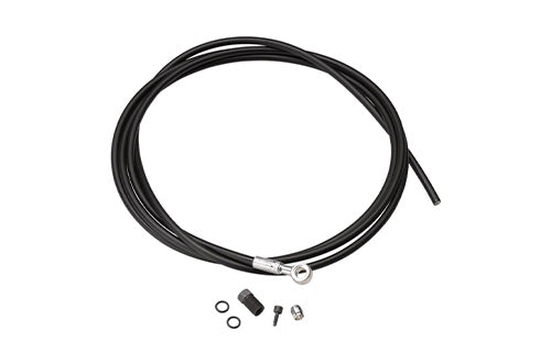 Schwarzer Bowdenzug mit Kleinteilen für Fahrrad- oder Motorradanpassungen aus der Serie "bowdenzuege-leitungen".