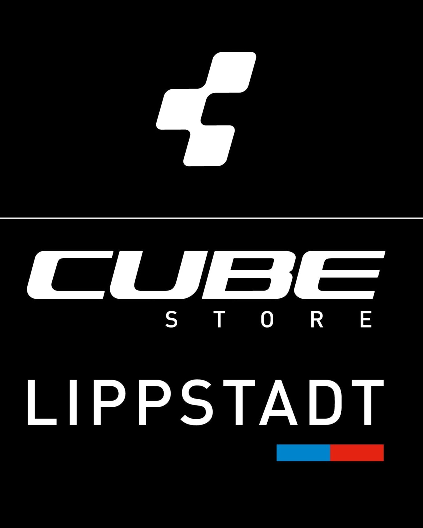 Logo des Cube Store Lippstadt mit stilisiertem Symbol auf schwarzem Hintergrund.