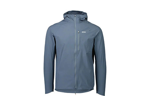 Graue DOOG Windjacke mit Kapuze, Reißverschluss und Brusttasche, ideal für Outdoor-Aktivitäten bei windigem Wetter.