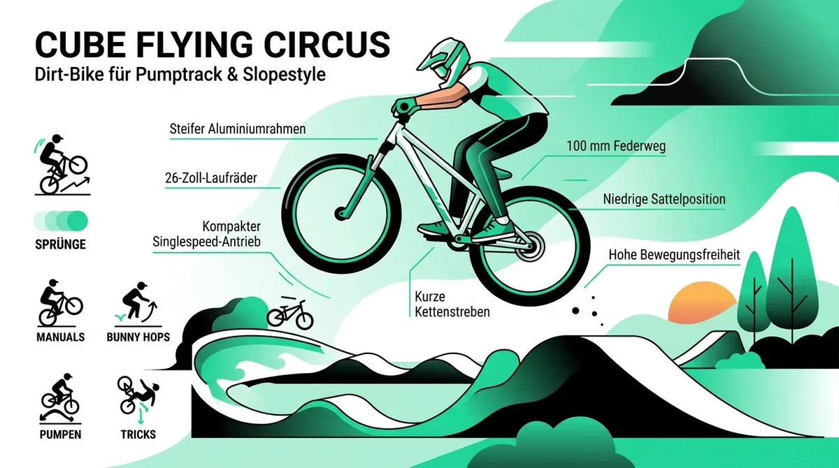 CUBE FLYING CIRCUS Dirt-Bike mit Aluminiumrahmen, 26-Zoll-Laufrädern, Singlespeed-Antrieb, ideal für Pumptrack und Slopestyle.