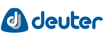 Logo der Marke Deuter in Weiß auf blauem Hintergrund.