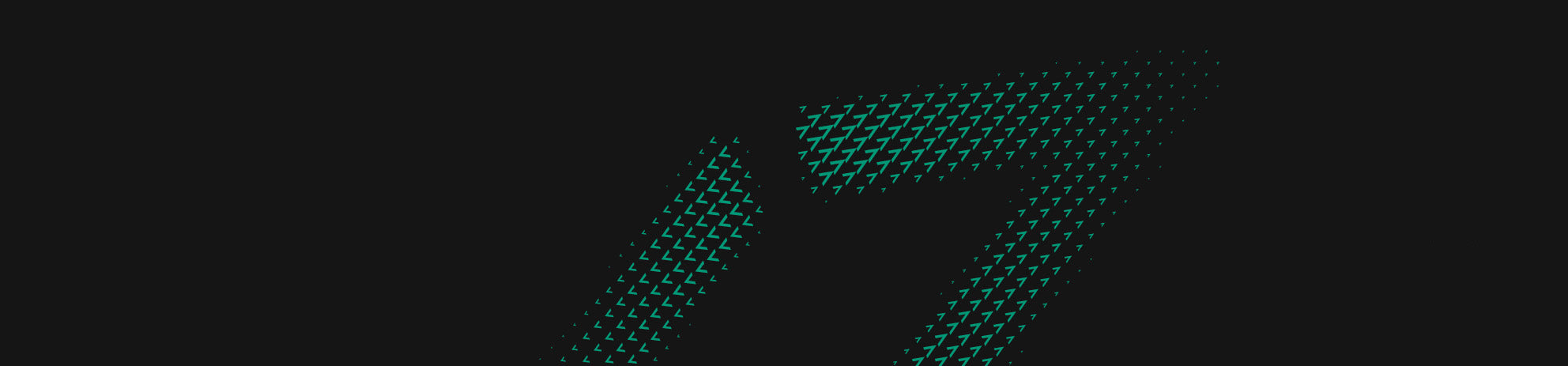 Grafisches Design mit grünem Pfeilmuster auf schwarzem Hintergrund.