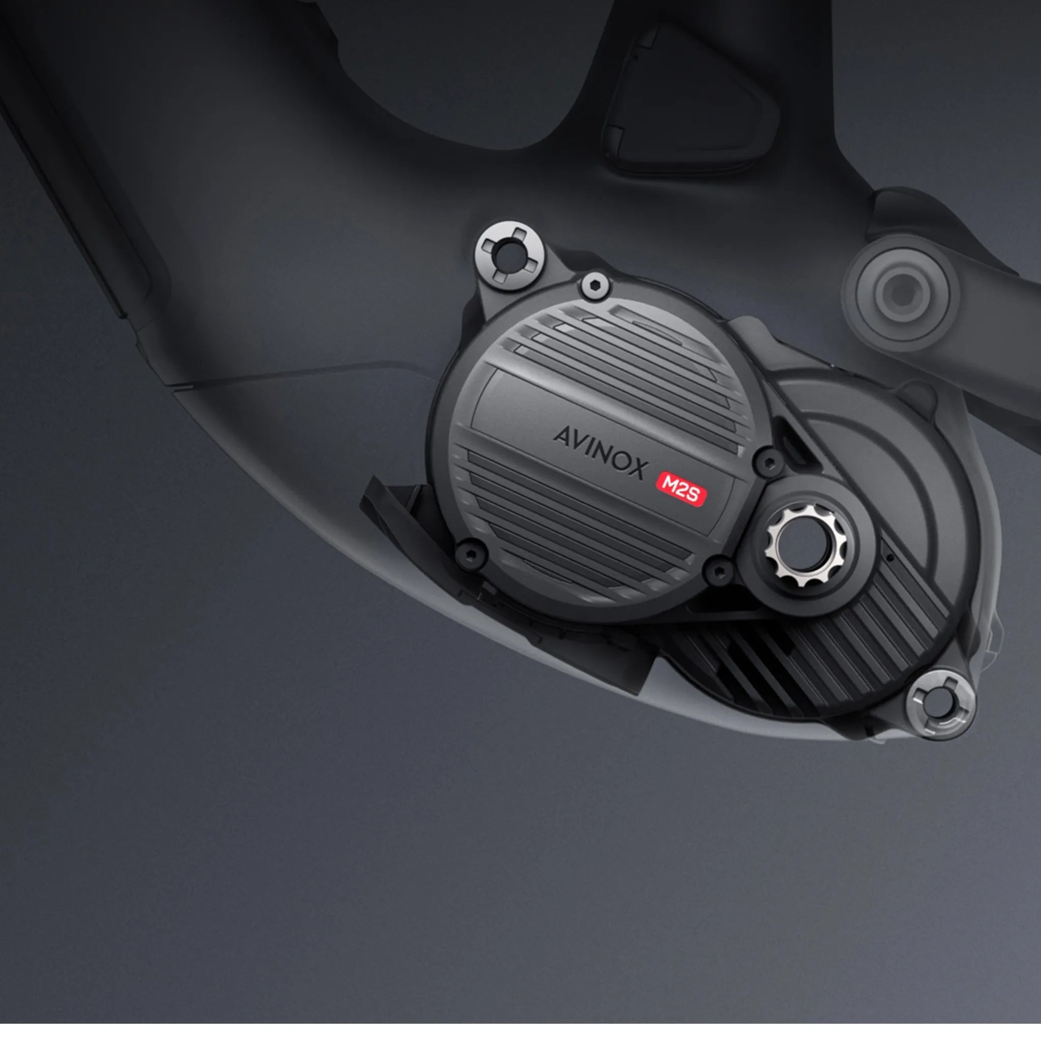 Motor Avinox M2S in schwarzem Gehäuse, ideal für E-Bikes zur Unterstützung beim Treten.