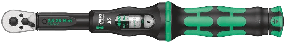 Wera Click-Torque A 5 Drehmomentschlüssel mit Umschaltknarre, 2,5-25 Nm, 1/4" x 2,5-25 Nm - Liquid-Life